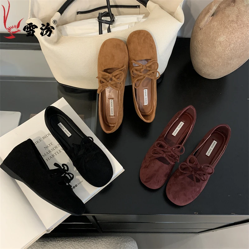 秋冬方头双排蝴蝶结软底气质百搭内增高玛丽珍乐福鞋女