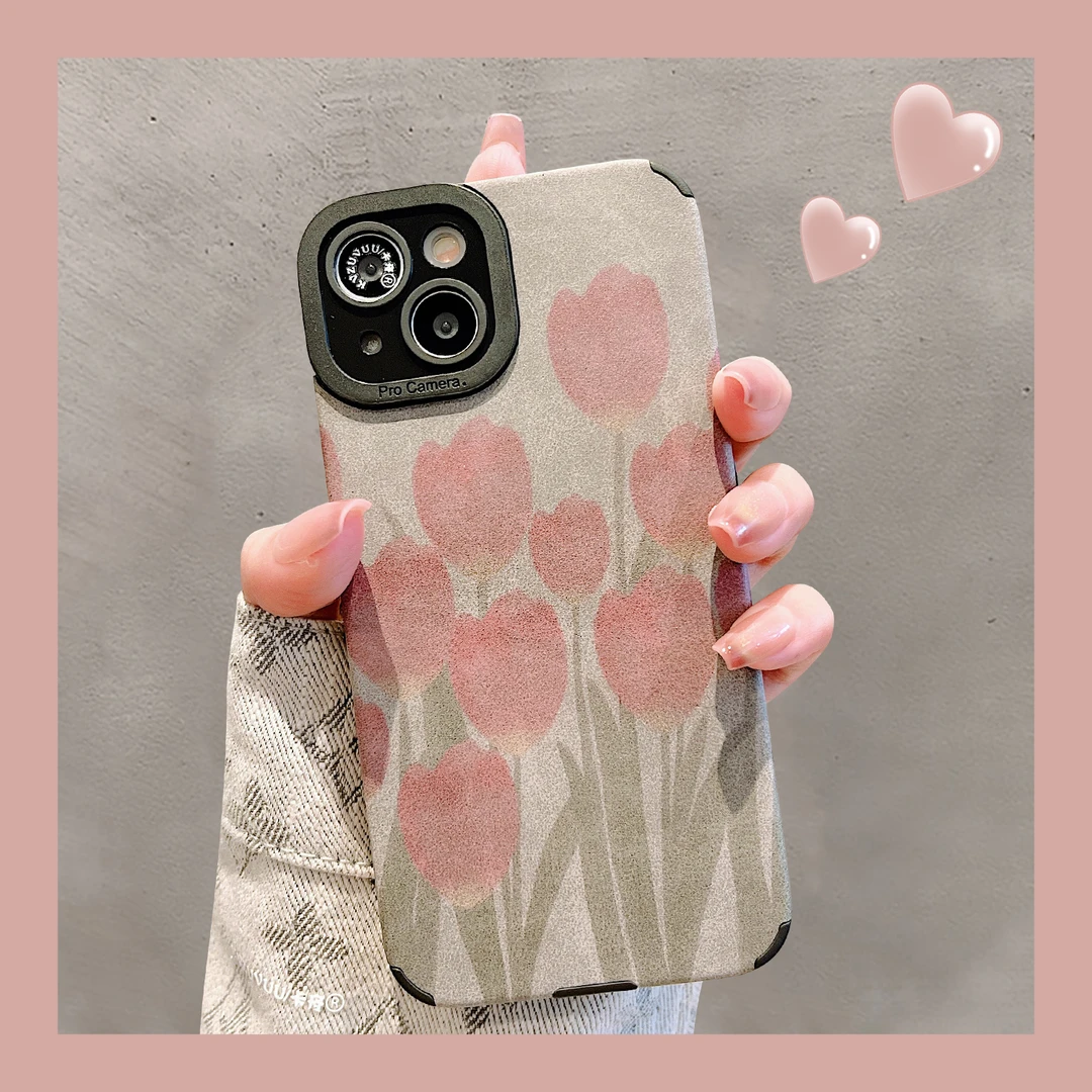 苹果14promax手机壳iphone15郁金香13简约ins风12网红女款11复古