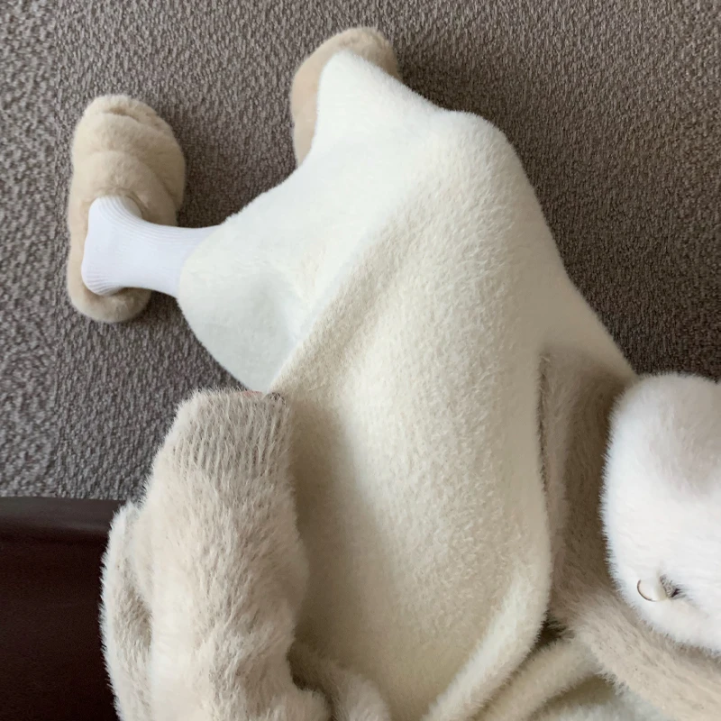 奶白色毛茸茸针织直筒半身裙女秋冬加厚显瘦中长款包臀一步裙子