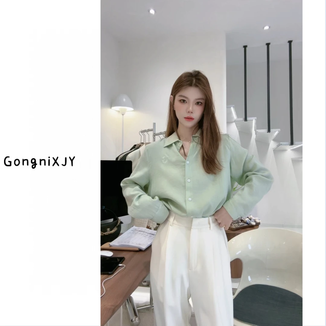 【LINA·GXY】百搭纯色系薄款简约净版G字母刺绣小众衬衫衬衣