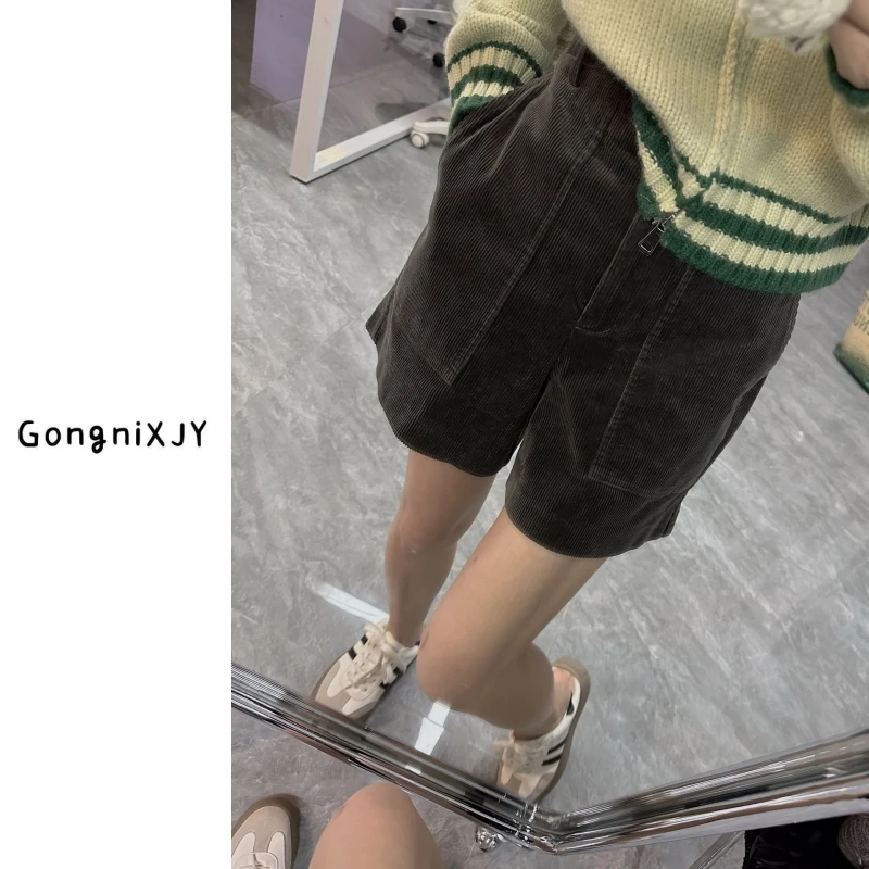 【LINA·GXY】百搭时尚条绒大口袋短裤