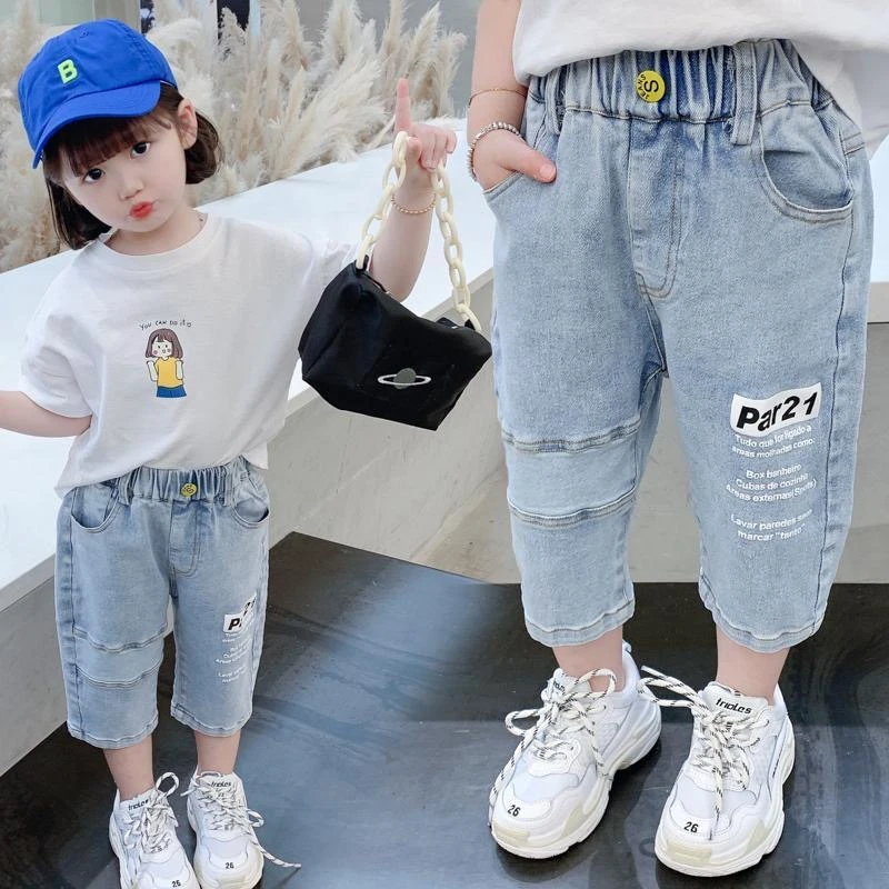 女童牛仔裤七分裤2023新款夏装中小童韩版洋气裤子儿童休闲薄中裤