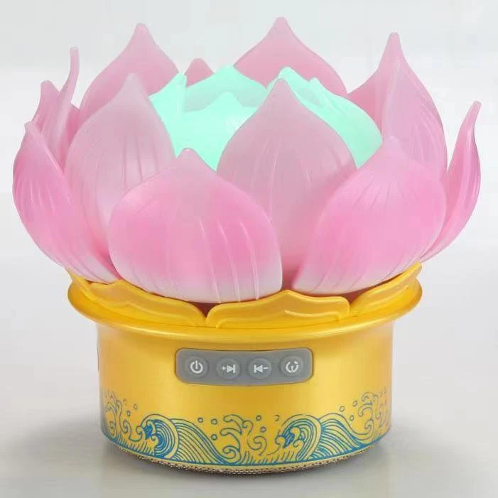 网红新中式动态莲花灯音乐音箱七彩供灯创意风水摆件可变色播放器