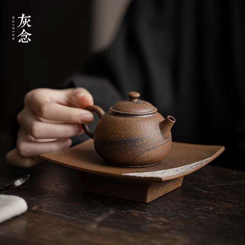 灰念酱釉贵妃壶灰念岩慢茶 -老岩泥酱仿古茶器文人设计陶瓷功夫壶