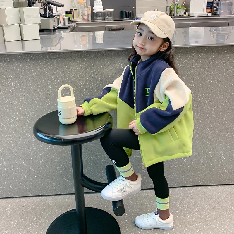 女童外套秋冬款2023新款冬装儿童衣服摇粒绒上衣洋气女孩加绒外衣