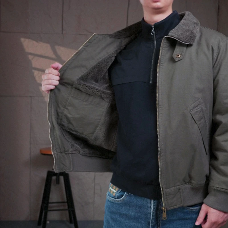 男士冬季加绒加厚休闲宽松百搭立领棉衣工装棉衣复古翻领外套