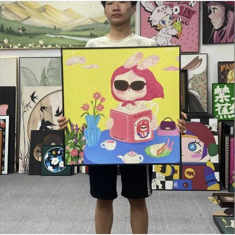 现代简约客厅装饰画卡沙发背景墙壁画卧室挂画兔子卡通6060