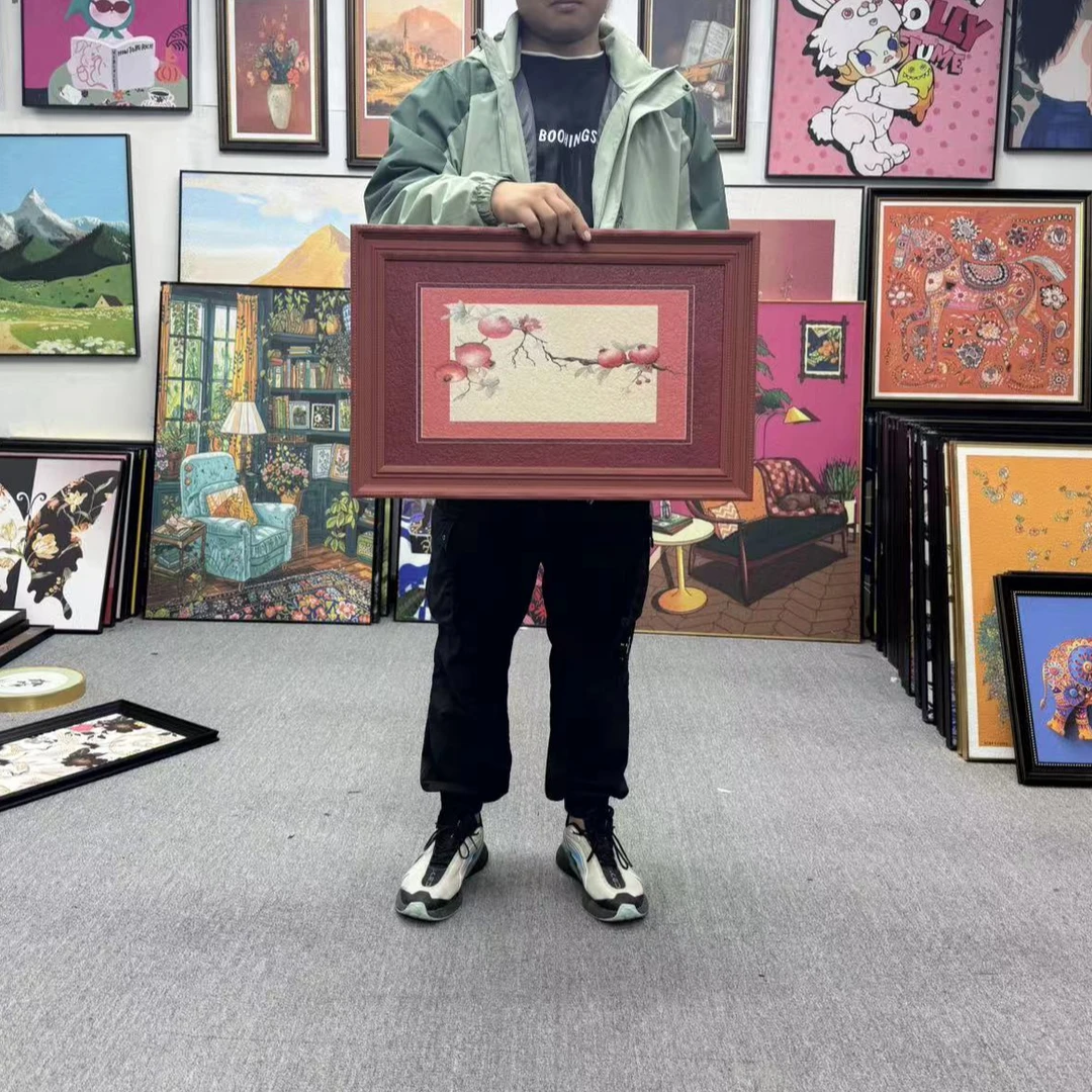 寓意好的新中式玄关装饰画餐厅背景墙石榴红高级感挂画红色乔146