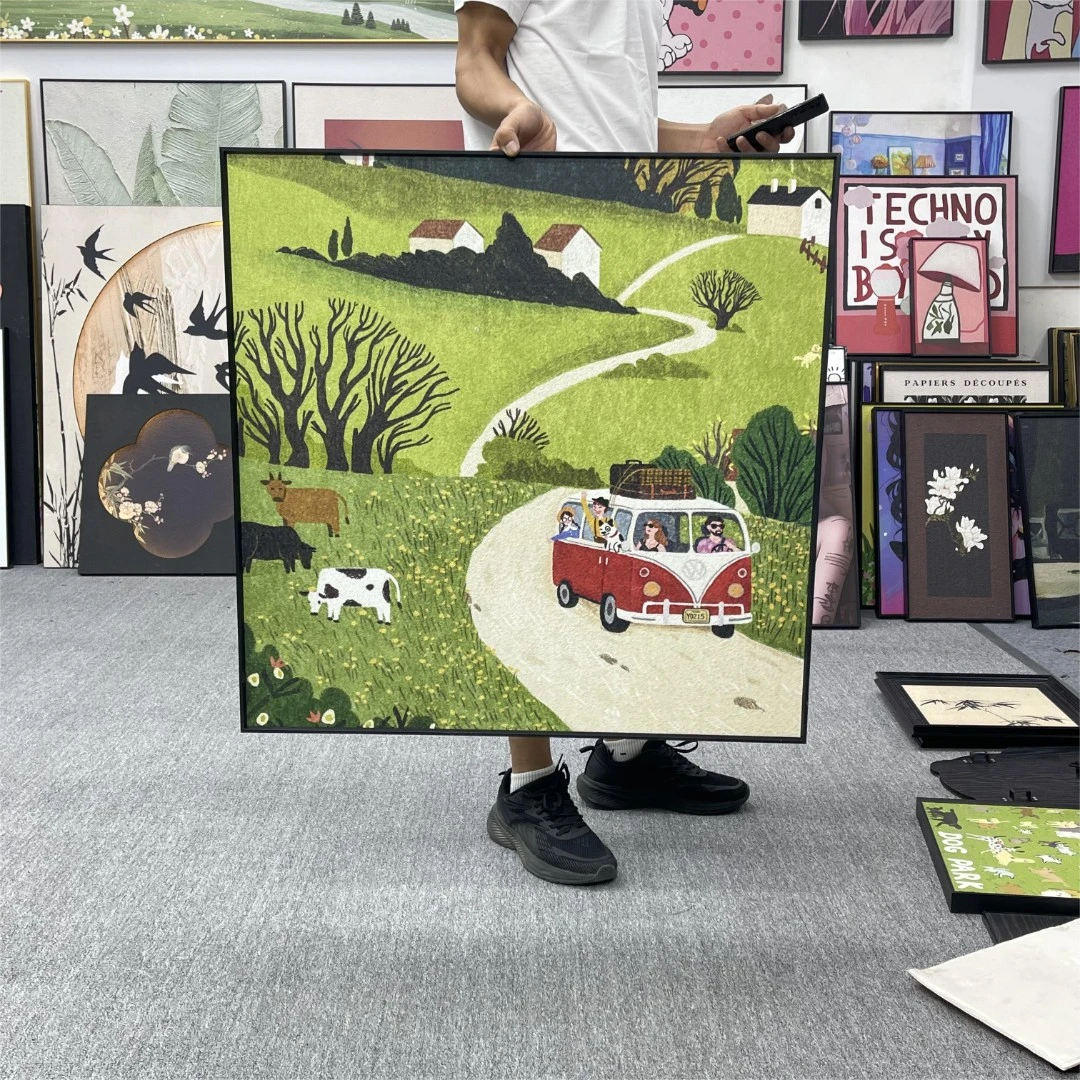 《旅途美景》砂岩绿色抽象挂画卧室餐厅玄关客厅装饰画公交车8080