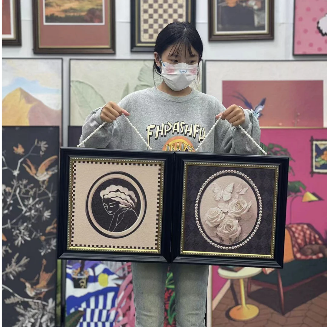 法式客厅装饰画黑白高级感沙发背景墙挂画美式复古卧室餐厅4040