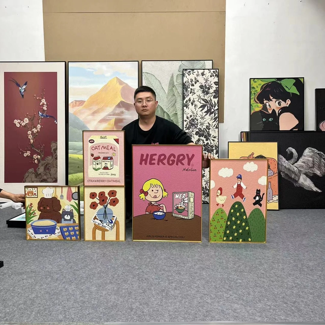 趣味卡通ins风客厅装饰画多巴胺沙发背景墙画儿童房卧室画卡通500