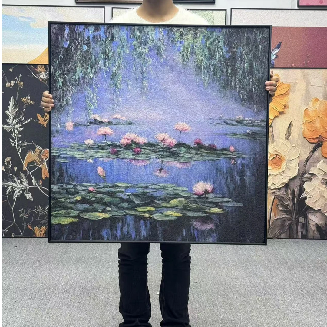 名画莫奈睡莲手绘大芬油画村方形客厅装饰画玄关装饰画餐厅8080
