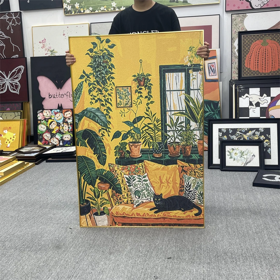 印象视觉色彩装饰画黑白灰冷色墙面艳丽绿植挂画马蒂斯猫咪80120