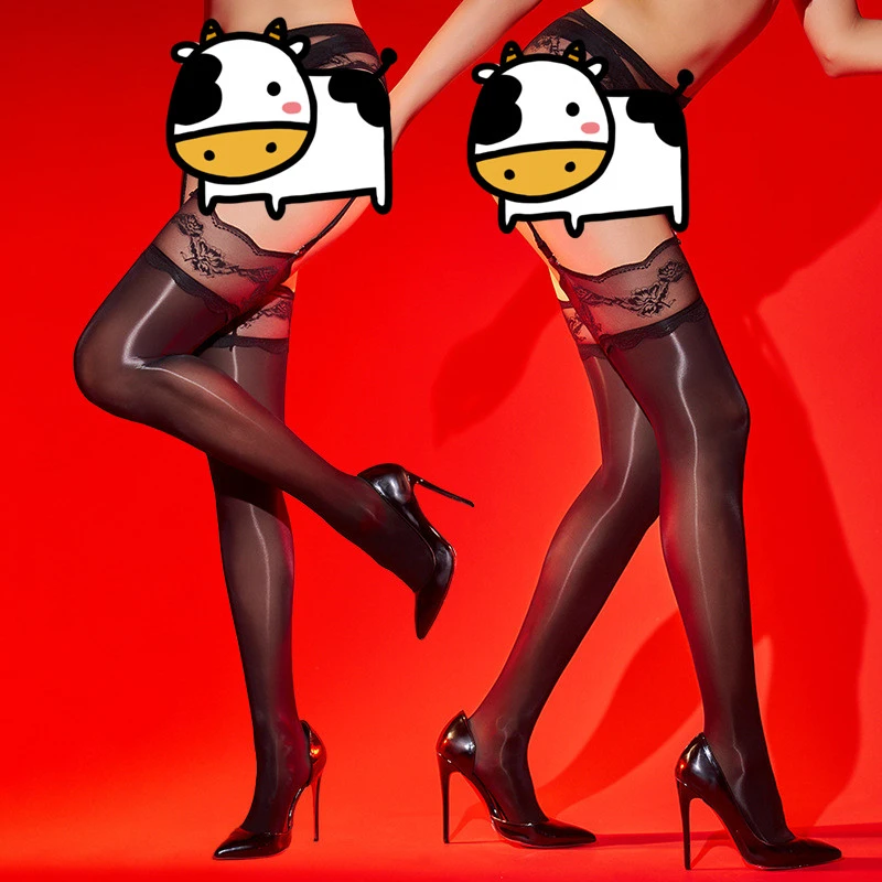 性感马油袜长筒一体蕾丝镂空开口丝袜花边诱惑火辣男女同款吊带袜