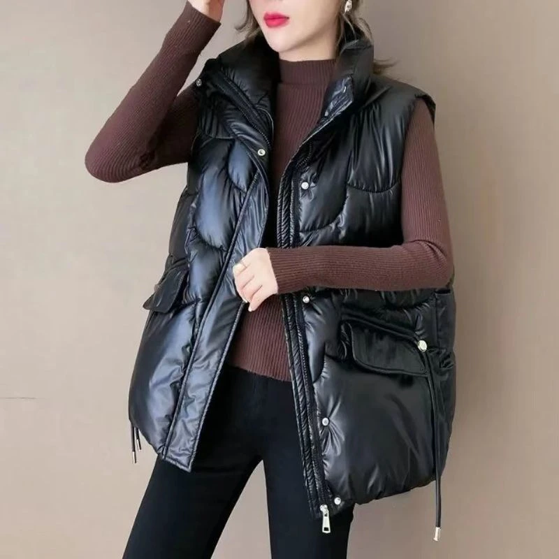 【阿祖专属】25韩版免洗亮面棉马甲女短款宽松立领马夹冬季外穿坎肩
