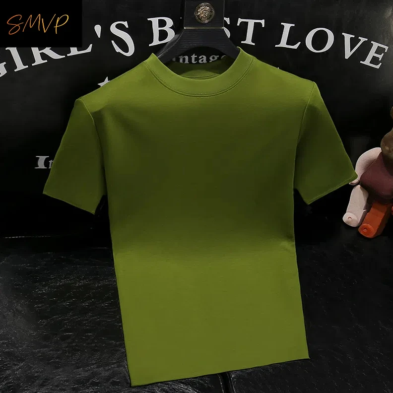 欧货短袖T恤男士2025夏季新款青年微阔百搭T恤休闲高端时尚上衣男