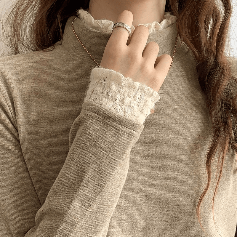 胖mm大码2-300斤半高领德绒打底衫女秋冬保暖内搭蕾丝花边长袖t恤