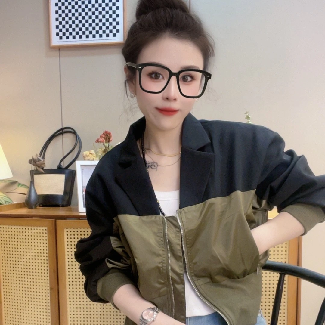 2023新款拼接宽松时尚短款外套百搭秋季上衣棒球服设计感夹克气质