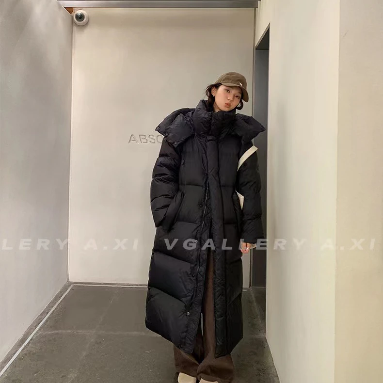 580g白鸭绒韩式新款过膝长款超大被子羽绒服连帽加厚长款专柜定版