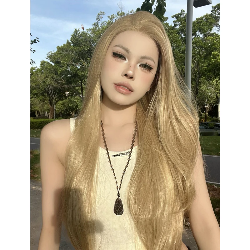 【六零推荐】大面积蕾丝白金色假发日常百搭时尚自然蓬松随意分发缝