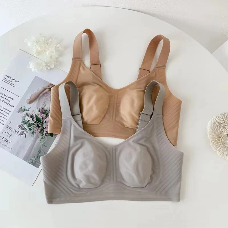 轻薄冰丝舒适透气吊带内衣女大胸显小不空杯收副乳美背心夏季薄款
