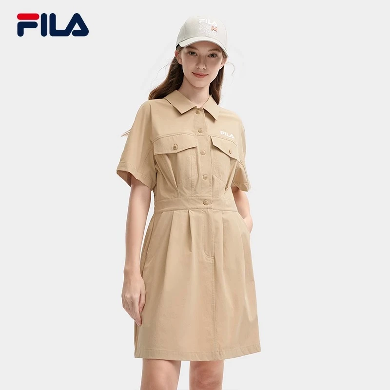 Fila/斐乐梭织连衣裙2024夏季新款 宽松翻领收腰裙子F11W429302F