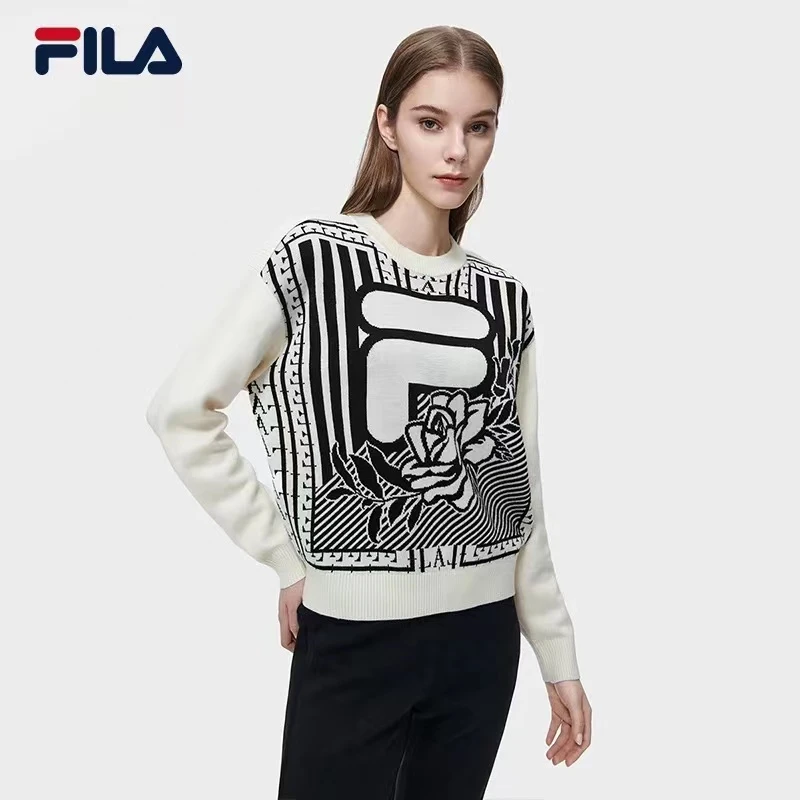 Fila/斐乐23春季女子新款时尚宽松新年圆领休闲编织衫F11W318402F