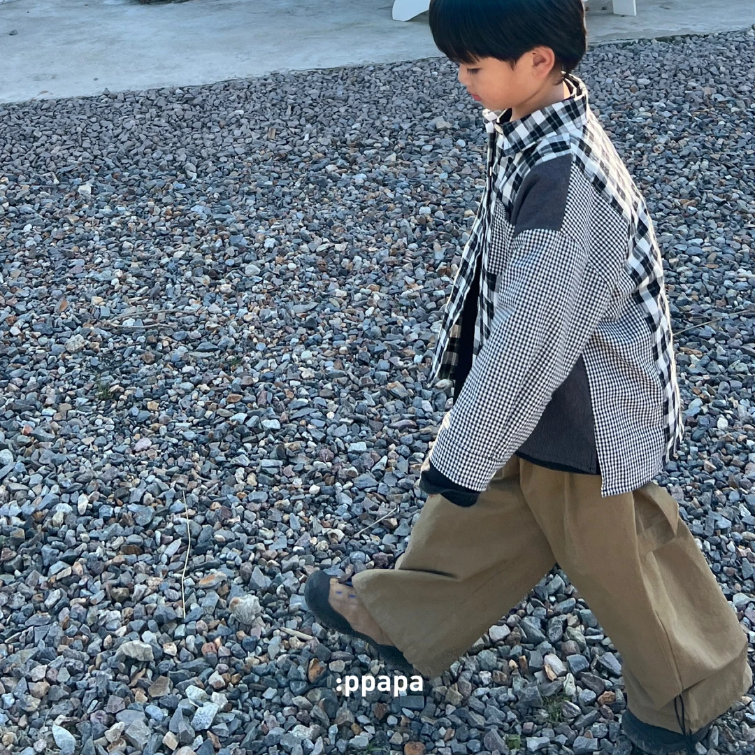 PPAPA 现货格子拼色日系长袖衬衫 韩版时尚儿童春款新款 813372