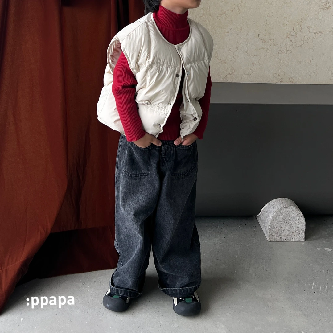 ppapa 洗水深灰色一体绒保暖牛仔裤儿童长裤 813216