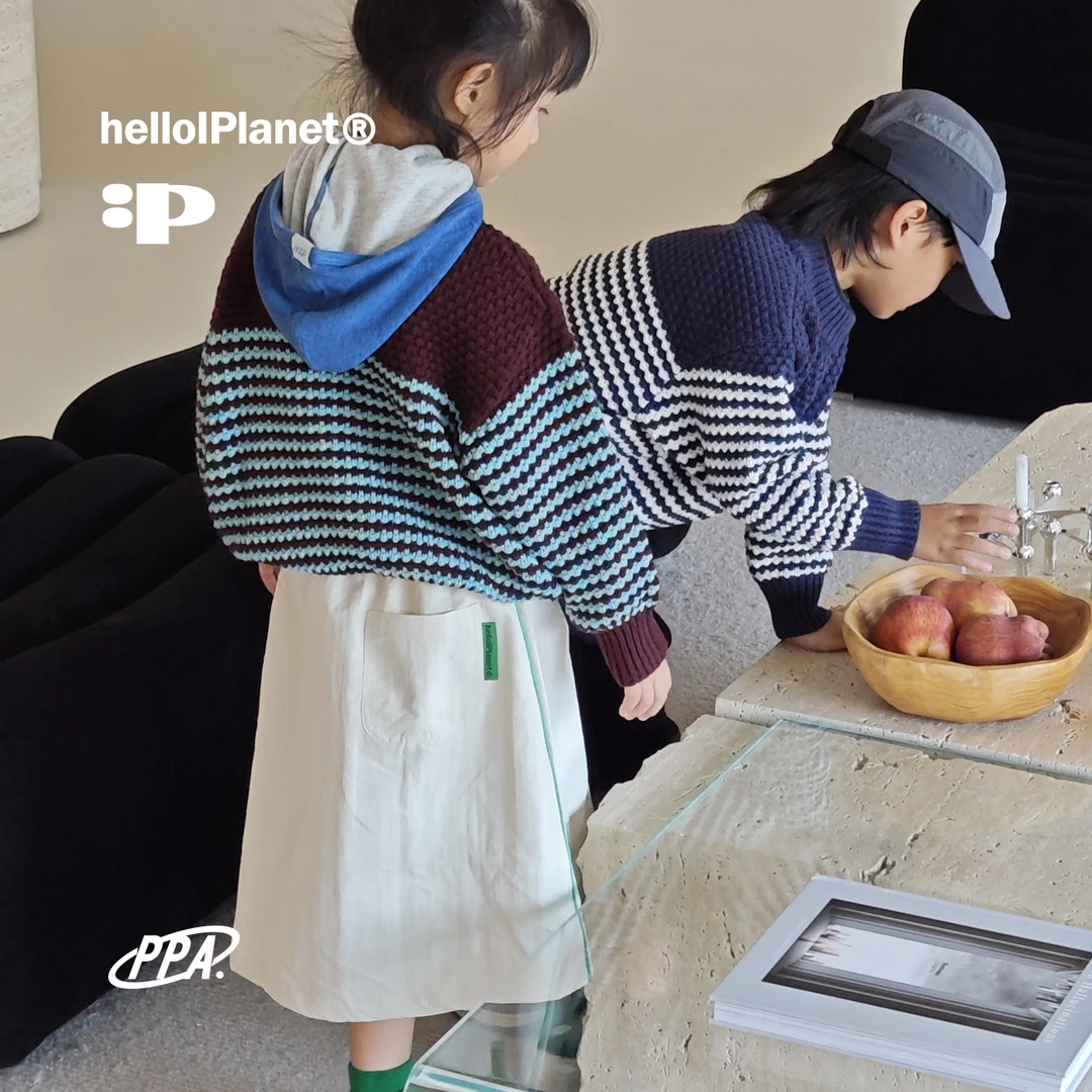 ppapa 现货拼色针织儿童条纹圆领毛衣813491