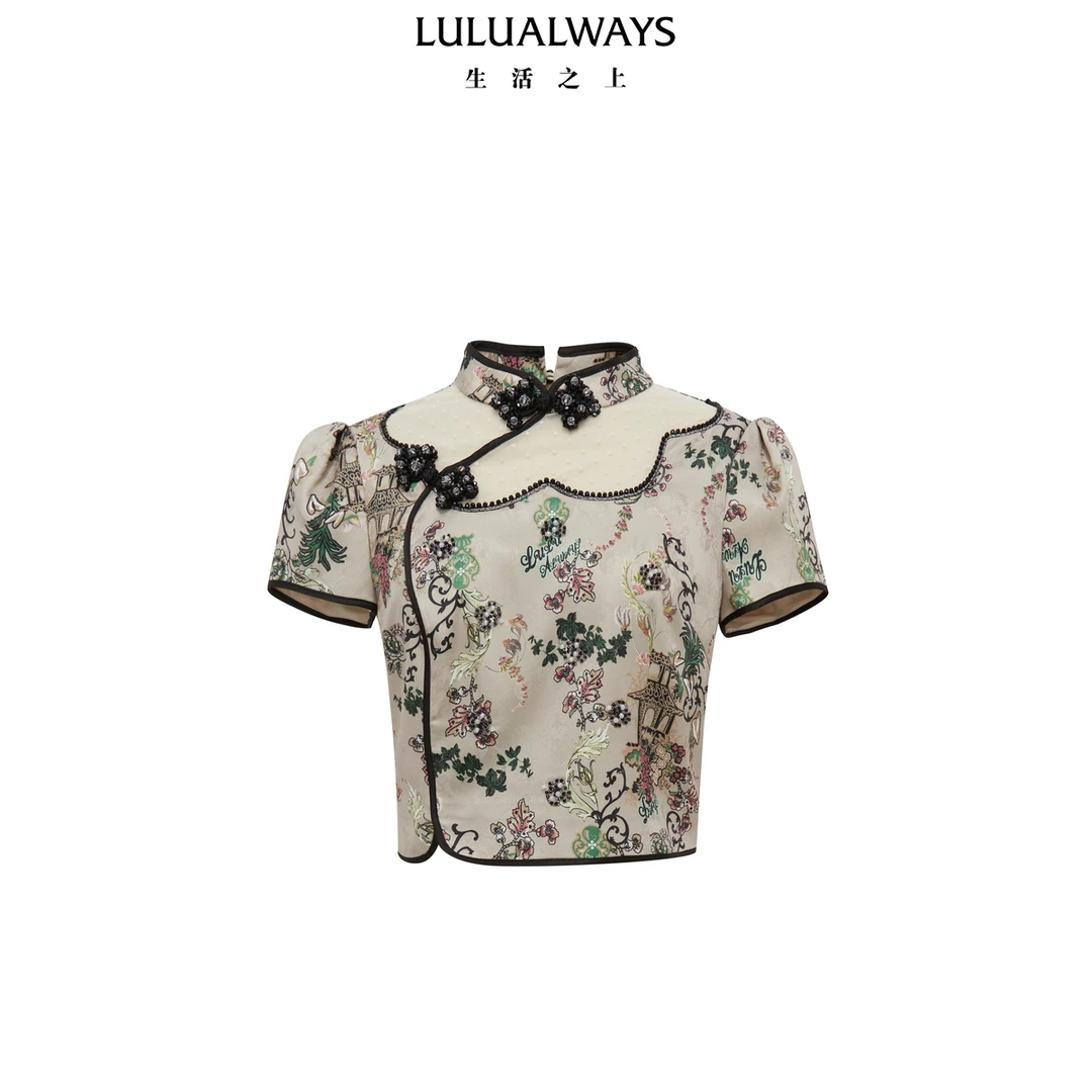 【小呆鸟专属】LULUALWAYS24秋季新款优雅温柔印花高腰短款上衣
