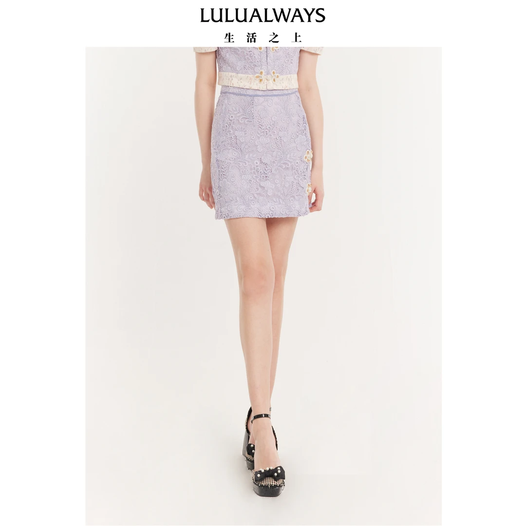 【小呆鸟专属】LULUALWAYS24夏季新款高腰显瘦小A字裙蕾丝短款半裙