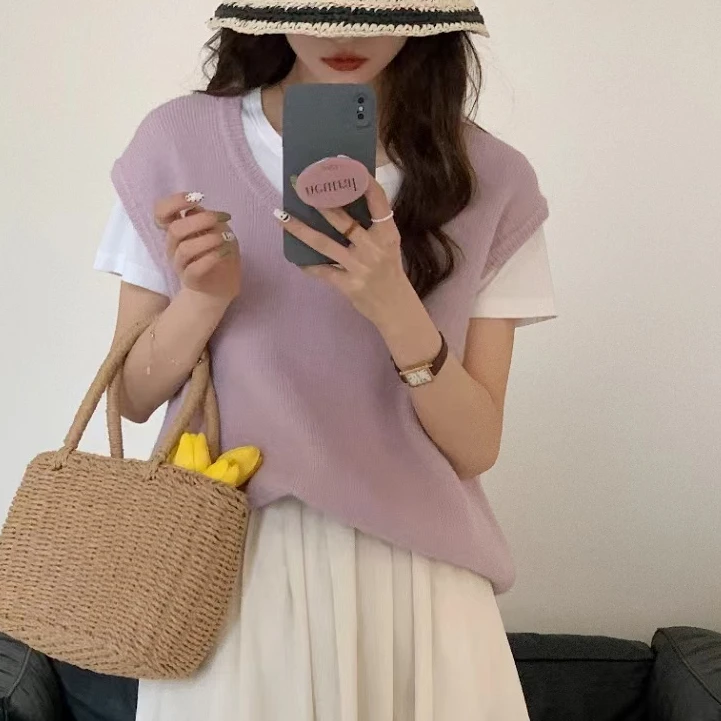 针织马甲女韩版宽松圆领套头毛衣背心马夹早秋季