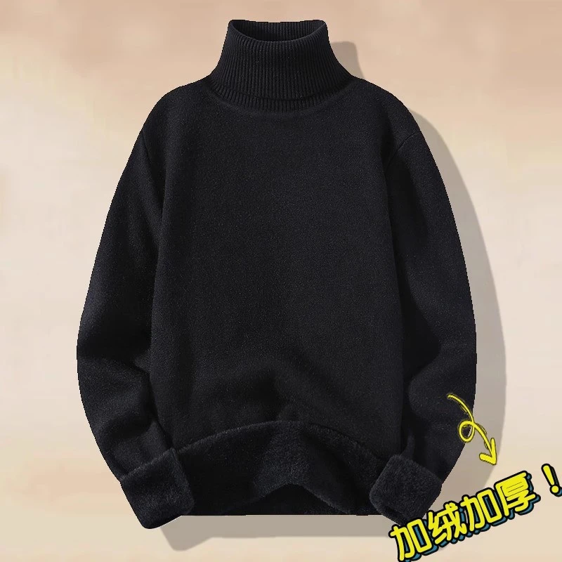 美式港风打底高领毛衣男士秋冬季宽松内搭线衣白色一体绒针织衫