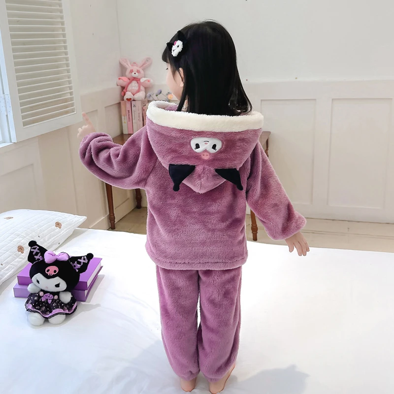 宝宝睡衣秋冬小童法兰绒开衫婴幼儿保暖家居服女童加厚珊瑚绒套装