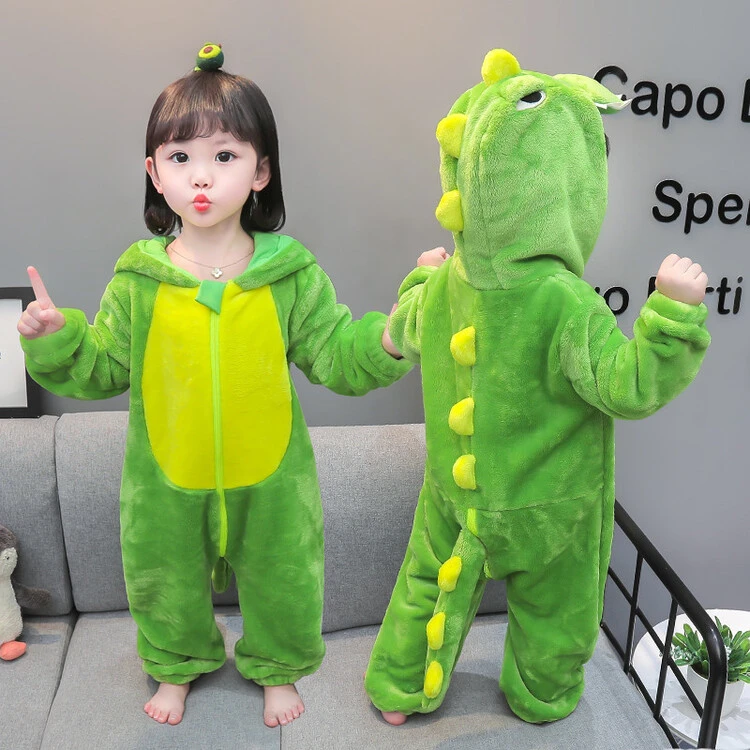儿童法兰绒睡衣2022秋冬季宝宝卡通恐龙男童加厚珊瑚绒女童家居服