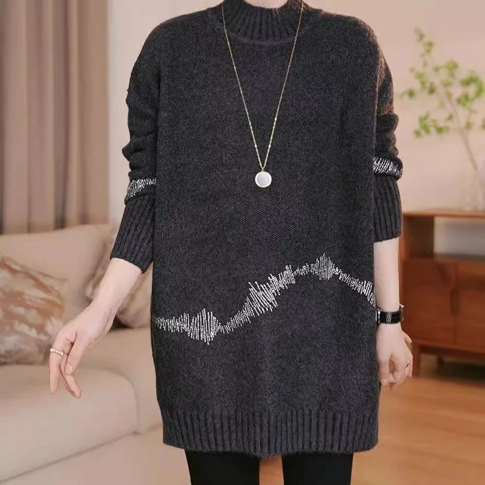 欧货毛衣女2024秋冬季新款洋气大码中长款加厚时尚百搭针织打底衫