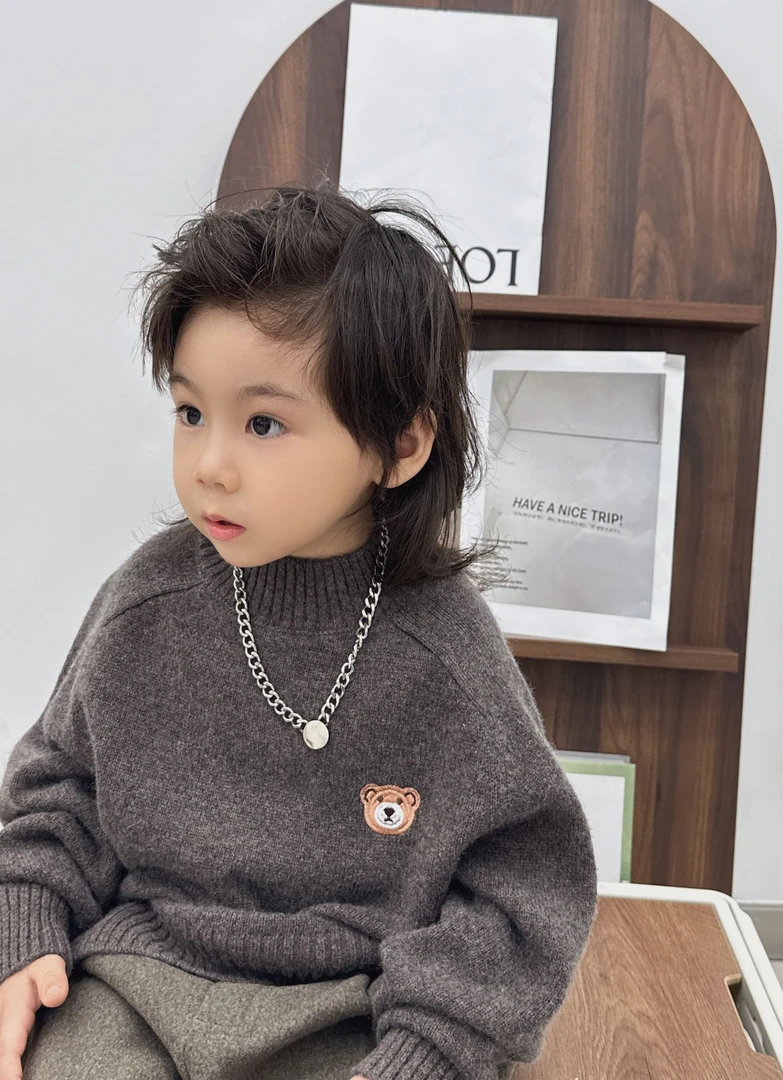 3349新款冬季儿童新款圆领小熊百搭羊绒衫