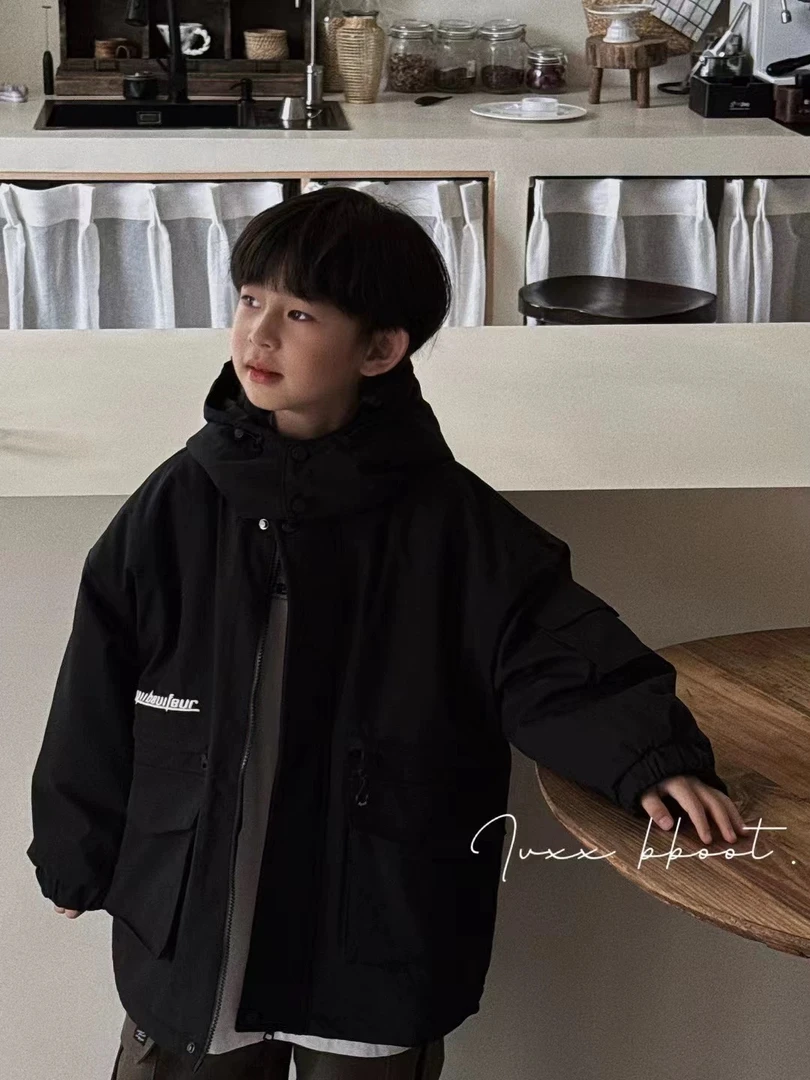 9153儿童2024新款加厚保暖冲锋衣夹克百搭连帽