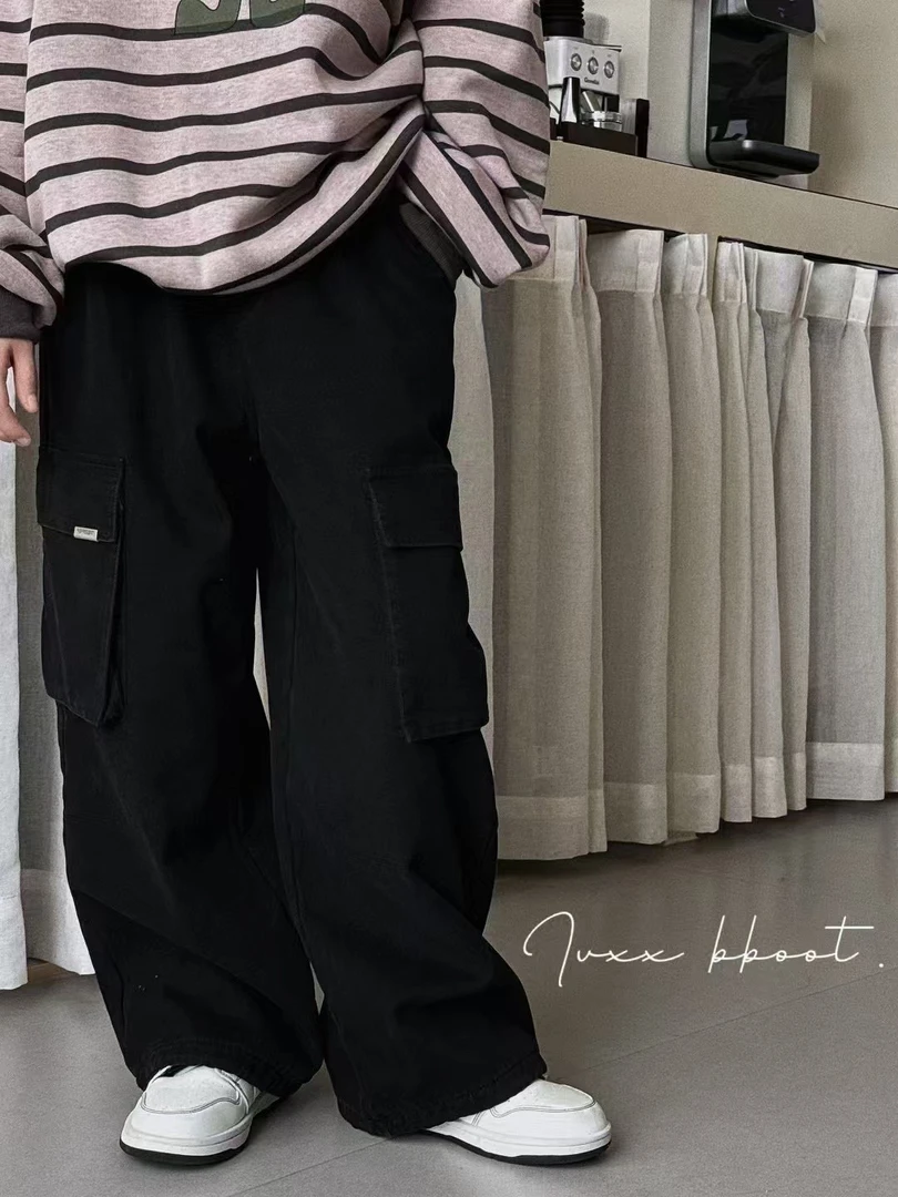 86013儿童2025新款加绒休闲工装裤字母百搭潮流