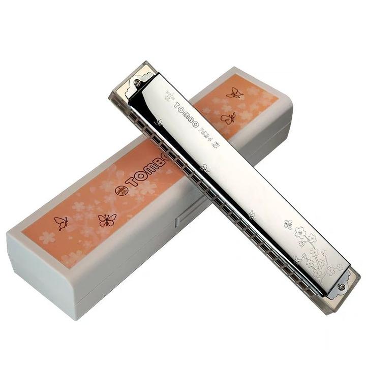 TOMBO通宝7624新品复音口琴24孔透明琴格+伴奏