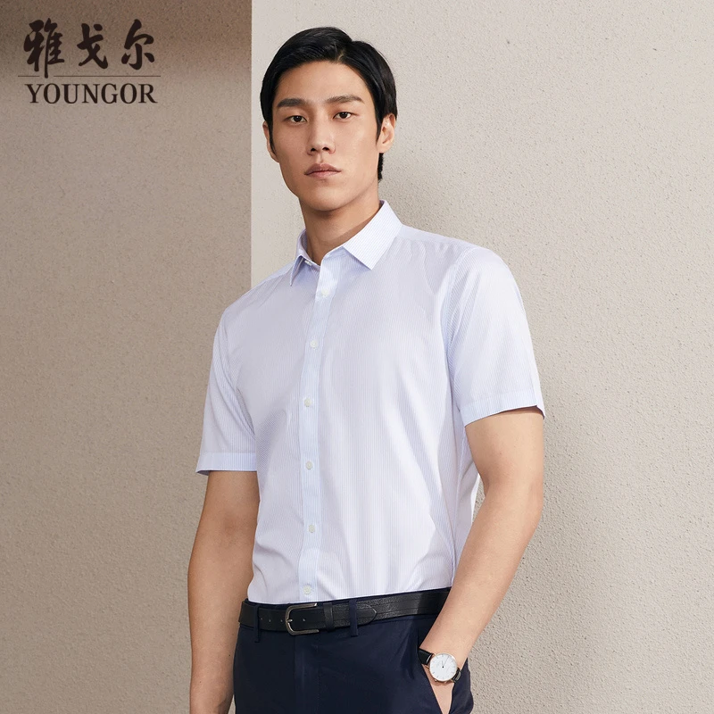 【条纹DP免烫】雅戈尔男士短袖衬衫夏季新款商务休闲新疆纯棉衬衣