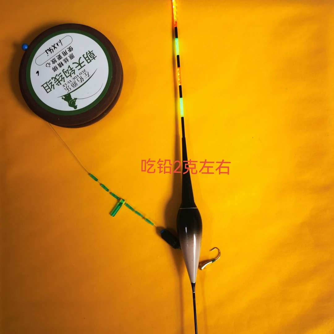 短尾夜光漂传统钓朝天钩线组绿色进口原丝手工精绑(咬钩变色)