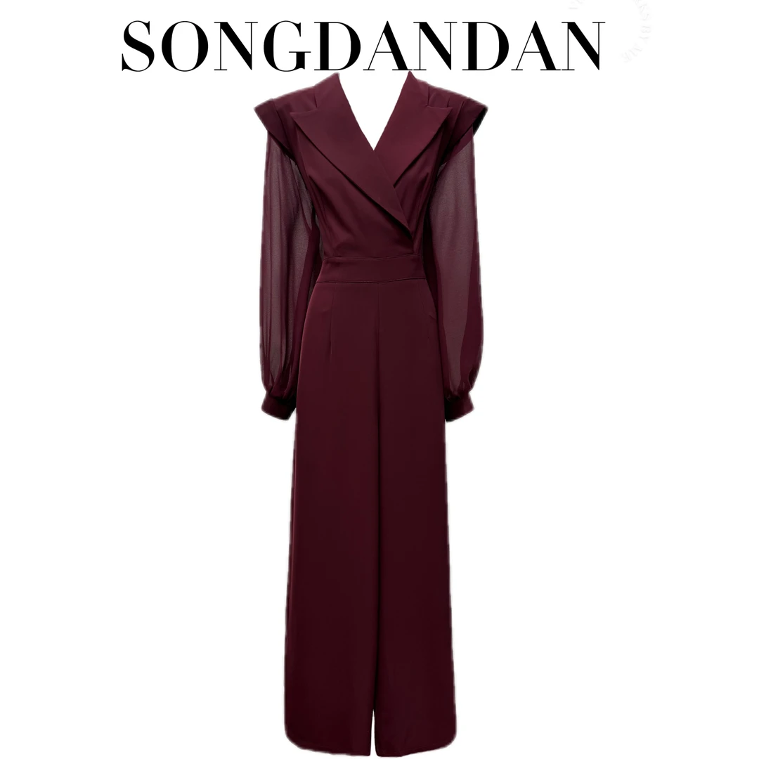 【DDS】新款春季V领灯笼袖连体裤高腰修身显瘦轻奢气质时尚女装