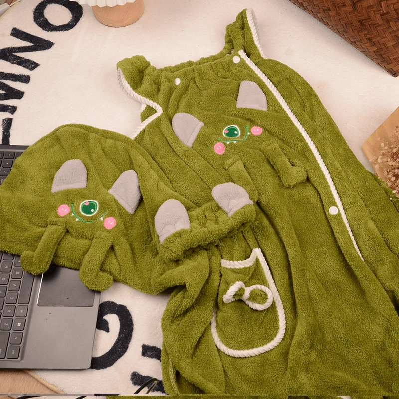 【加大】280g 草莓熊小怪兽浴袍套装可穿可裹浴巾干发帽不掉毛dyy