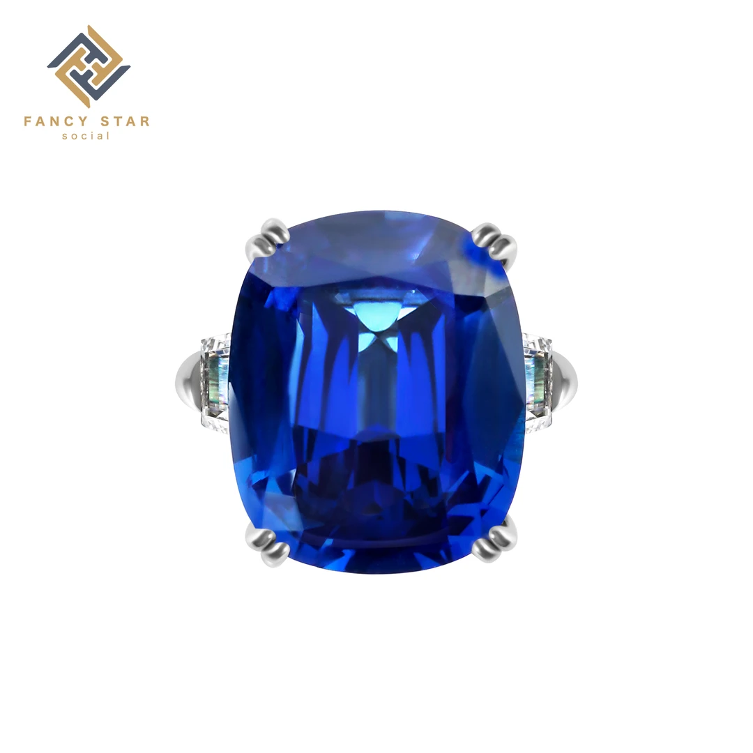 FANCY STAR 925银合成锆石戒指 巴黎铁塔35ct矢车菊蓝时尚戒指
