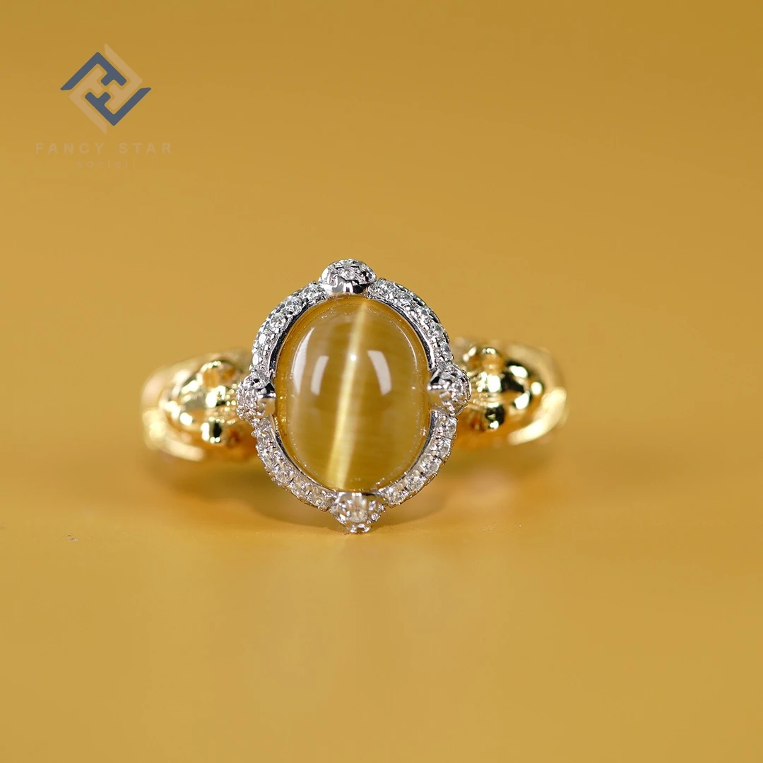 FANCY STAR 925银合成锆石戒指 艳彩黄3ct时尚气质轻奢戒指精致