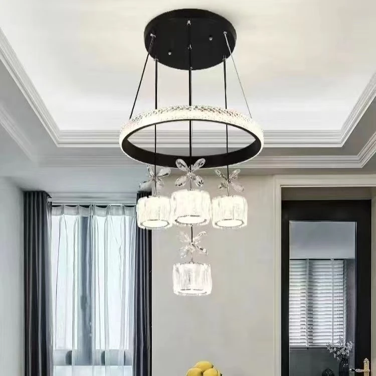 2025新款黑色水晶餐吊灯轻奢北欧设计师长条饭厅餐桌吧台金色灯