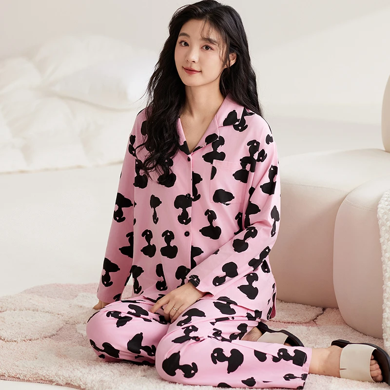 莉莉家女士2025新款纯棉开衫长袖长裤甜美少女睡衣家居服套装外穿