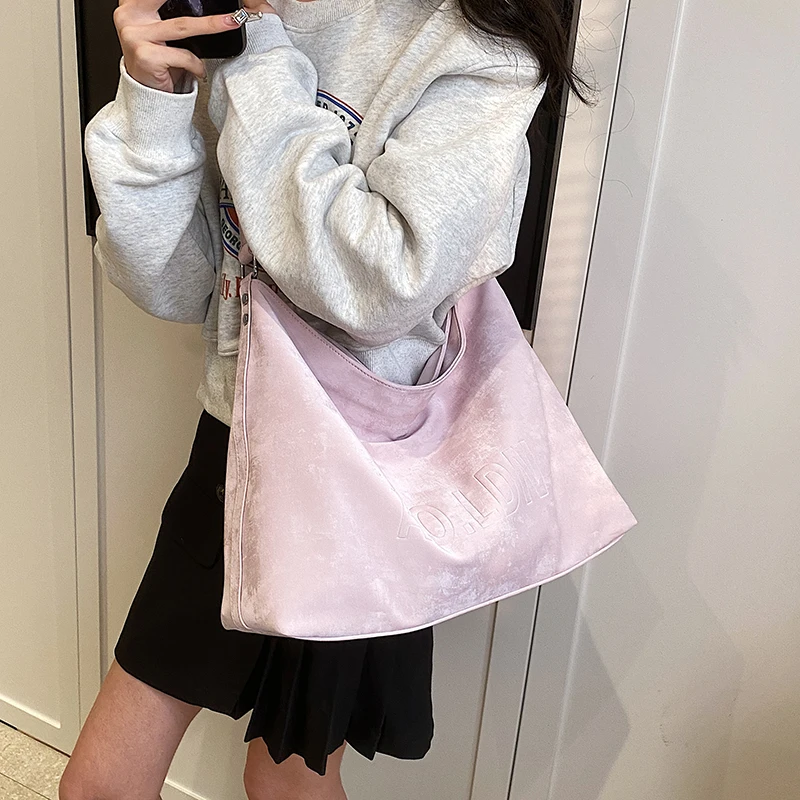 潮流粉色大容量包包女2024新款春秋潮时尚韩版托特包休闲单肩斜挎